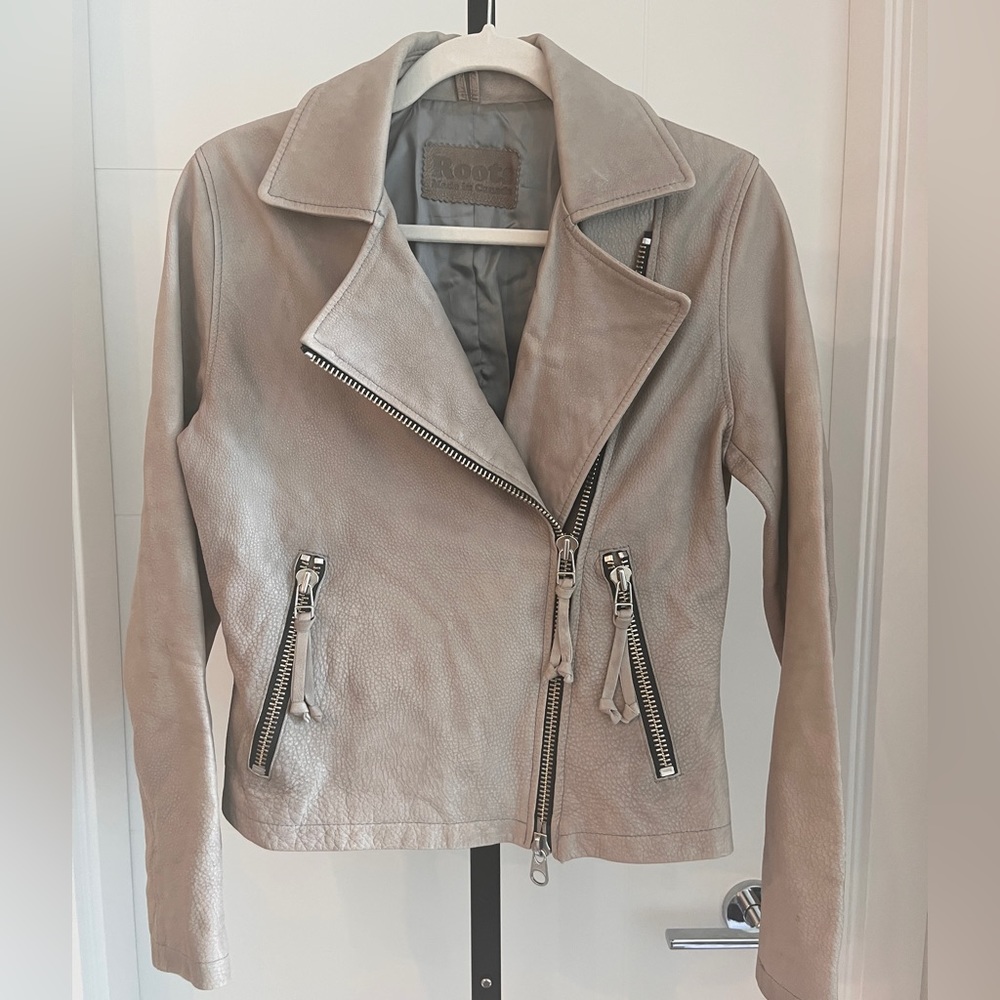 Roots Taupe Leather Moto Jacket